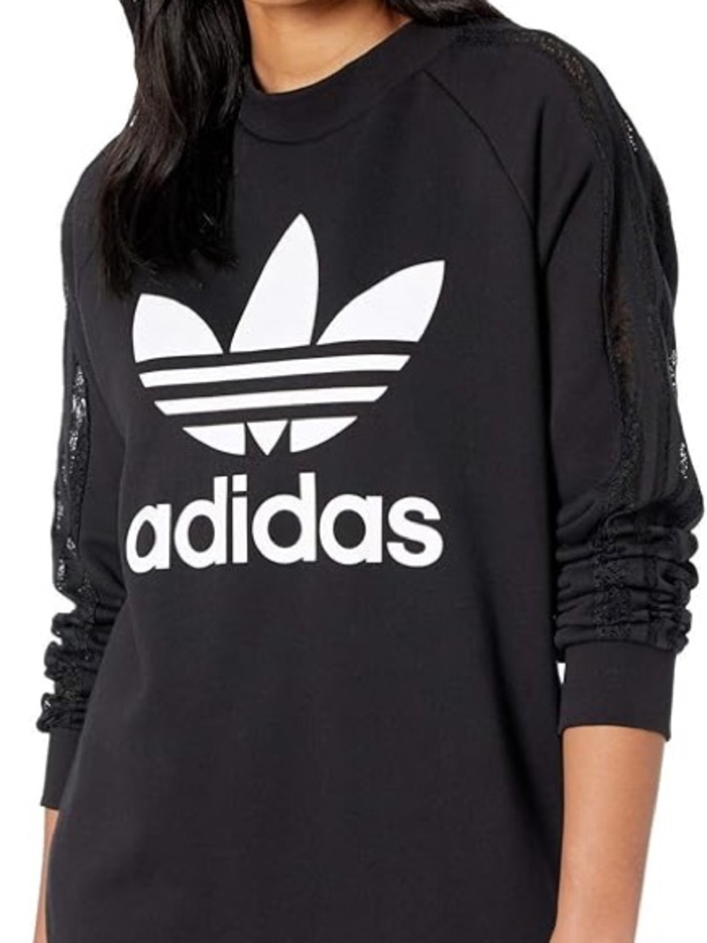 adidas Black Crewneck Trefoil Lace Sweatshirt